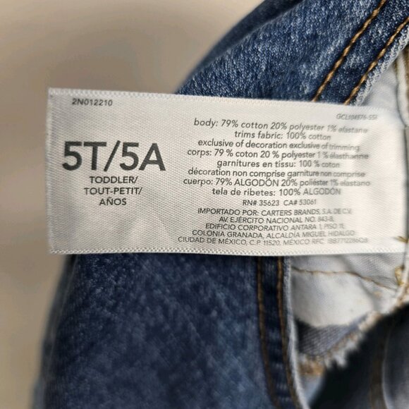 Oshkosh Denim Blue Jean Bib Overalls Toddler Size 5T Floral Ruffles Adjustable - Picture 4 of 9